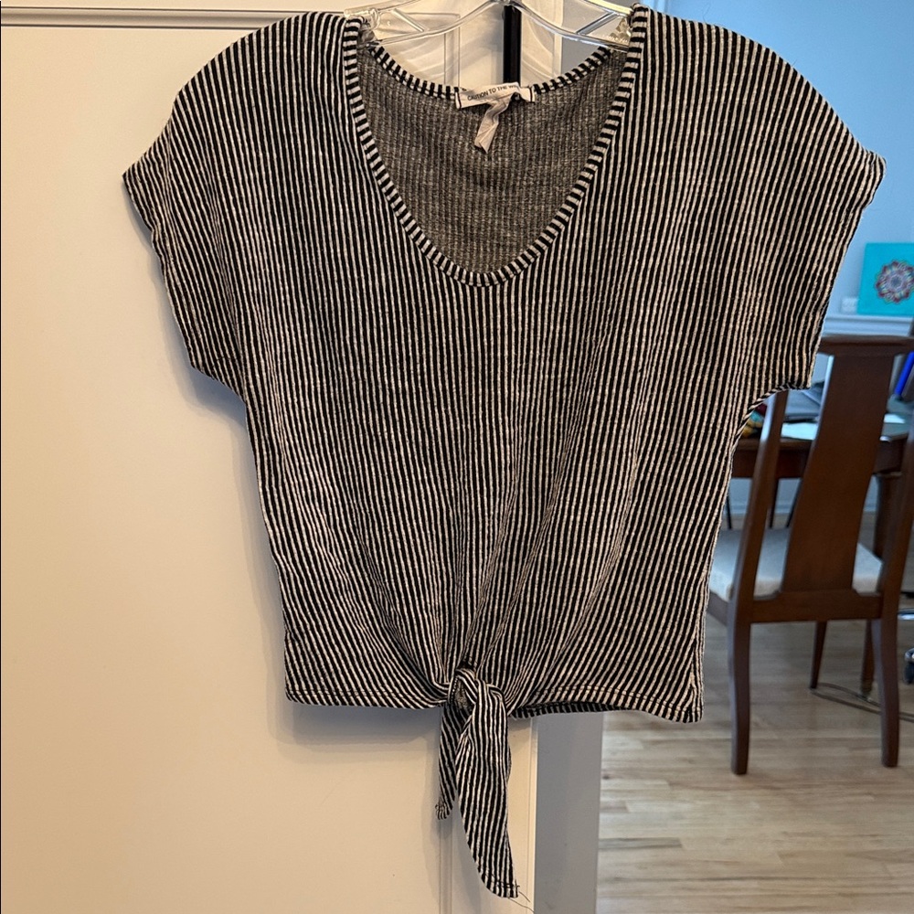 Caution To The Wind Black and White Striped Crop Top